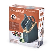 Beautiful 5336876 12 Piece Thyme Green and Gold Knife Block Set with Soft-Grip Ergonomic Handles by Drew Barrymore