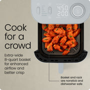 Chefman Crispinator Air Fryer, 8 Quart Capacity, 6 Cooking Functions, 1700W DC Motor, 450F Max Temperature, Nonstick Ceramic Basket, Built-In Viewing Window, Midnight