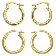 Brilliance Fine Jewelry Women 14K Gold Plated Sterling Silver Hoop Earrings Set, 2 Pairs, 15mm, Yellow Gold