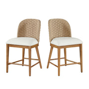 Whalen Limited Saylor Counter Height Barstools Set of 2, Solid Wood, Natural Woven Backrest, Padded Beige Fabric Seat, Farmhouse Style, MT65250047100A1
