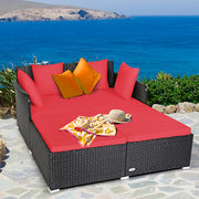 Costway HW67329RE 1-Piece Plastic Rattan Outdoor Day Bed with Red Cushions