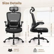 COOLHUT Ergonomic Desk Chair, High Back, Big and Tall Reclining Office Chair, Lumbar Support, Breathable Mesh, Adjustable Flip-Up Armrests, 400 lb Capacity, White, KD-9060H-White