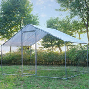 LZ Gojooasis Large Chicken Coop Walk-In Metal Poultry Cage with Lockable Door and Removable UV Water-Resistant Cover Silver 10ft x 6.6ft x 6.6ft for 15 Chickens