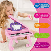Hot Bee J73-03 25-Key Butterfly Mirror Piano Toy with Microphone, Pink, for Toddlers and Kids