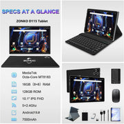 ZONKO Tablet Android 13 Tablet 10 Inch Android Tablet with Keyboard,5G WiFi Tablet,128GB ROM+16GB RAM (8+8Virtual) +1TB TF Expand,Octa-Core Processor,13MP+8MP Camera,Bluetooth,GPS,FHD Display,2 In 1 Tablet