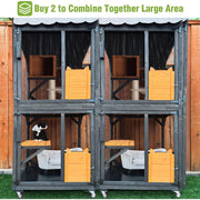 Aivituvin Cat Catio Outdoor Cat House Movable 3-Tier Enclosure with 5 Activity Platforms Waterproof Asphalt Roof Black AIR22-M-WM2