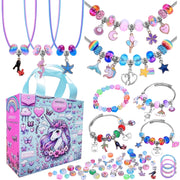 AIPRIDY Charm Bracelet Making Kit, 208-Piece Unicorn and Mermaid Themed Jewelry Craft Set, Hypoallergenic Beads and Charms, Rainbow Colors, Gift Box