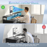 Amadwell 47 Inch L Shaped Computer Desk with Customizable LED Lighting, Power Outlet, Drawer, Shelves, Black