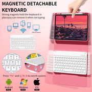 Kenke Tablet Case with Detachable Bluetooth Keyboard, Rechargeable Battery, Pencil Holder, Soft TPU Back Cover for iPad 11th Generation 11 Inch 2025 and 10th Generation 10.9 Inch 2022, Pink Red