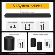 VIZIO SV510MW-09 5.1 Channel Soundbar w/ Wireless Surrounds & Sub, Dolby Atmos & DTS:X, QuickFit Compatible