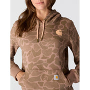 Carhartt Women's Relaxed Fit Midweight Logo Sleeve Graphic Hoodie, Soft Sepia Vintage Camo, X-Large, 107267