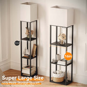 SUNMORY Large Floor Lamp with 4-Tier Wood Shelves, 9W LED Bulb with 3 Color Temperatures, Off-White Fabric Shade, Modern Design for Bedroom Living Room Office