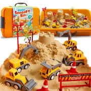 Klever Kits Construction Sensory Bin with Glow-in-the-Dark Rocks, Mess-Free Moldable Sand, Vehicle Toys, Castle Molds, Storage Container for Kids Age 3+