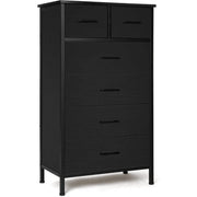 RichYa Chest of 6 Drawers, Drawer Dresser storage organizer for Bedroom, Living Room, Hallway, Nursery, Storage Cabinet Wooden Dresser with Steel Frame,Black