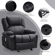 JONPONY WT1125-BROWN Massage Rocker Recliner Chair with Vibration Massage, Heat Therapy, PU Leather, USB Port, Cup Holders, Brown