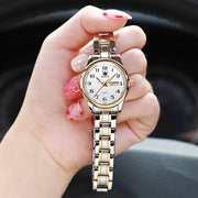 OLEVS 55W-67 Womens Dress Wristwatch, Two Tone Gold Silver Stainless Steel Band, Day Date Display
