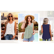 MOYIKO Womens Tank Tops Eyelet Embroidery Crew Neck Sleeveless Loose Fit Blue
