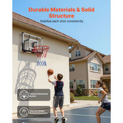 KFFKFF Wall-Mounted Basketball Hoop, 44-Inch Polycarbonate Backboard, Durable Steel Frame, Reinforced Nylon Net, Adjustable Height, Indoor and Outdoor Use, M008