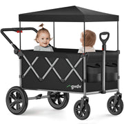 GVDV Kids Stroller Wagon 3-in-1 Collapsible Double Toddler Wagon with All-Terrain Shock-Absorbing Wheels, 5-Point Harness, Adjustable Handle, Black