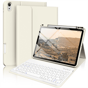 Kenke Keyboard Case for iPad Air 11 Inch M4 M3 M2 and 10.9 Inch 5th 4th Gen, Detachable Bluetooth Keyboard, Rechargeable, Built-in Pencil Holder, Cream White