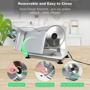 OSTBA Electric Deli Food Slicer with 6.7in Removable Stainless Steel Blade, Adjustable 0-15mm Thickness, 150W Motor, Silver SL517