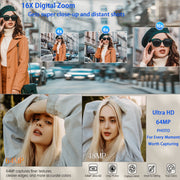 ACTITOP Digital Camera, 64MP UHD 4K, WiFi Enabled, 3-Inch 180 Flip Screen, 16X Digital Zoom, Point and Shoot, Black