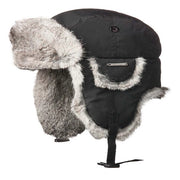 Crown Cap Aviator Hat with Water-Resistant Taslan Crown and Real Rabbit Fur Lining, Black, Small
