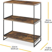 Whitmor Modern Industrial 3-Tier Shelf, Black Steel Frame, Woodgrain Laminate Shelves, Freestanding Storage Unit, 6764-11350
