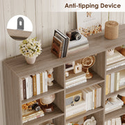 Homfa Triple Row 6-Tier Bookshelf, 74 in Tall, 17 Open Display Shelves, Large Bookcase, Light Oak