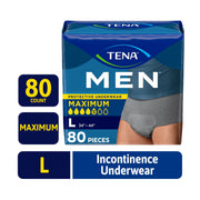 TENA Protective Incontinence Underwear for Men, Maximum Absorbency, Gray, Large 34-44in Waist, 80 Count