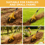 KingFurt 21V Cordless Electric Garden Tiller Cultivator, 9 Inch Clearing Width, 6.3 Inch Tilling Depth, 2x 2.0Ah Batteries, 330 RPM, DD1118US_YEL