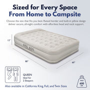 King Koil Queen Air Mattress, Built-In High-Speed Pump, Adjustable Plush Pillow Top, Waterproof Flocked PVC, Durable Coil-Beam Construction, 13in Thickness, Beige, KK13C2BG29332