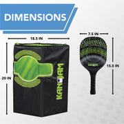 Kan Jam Pack 'N Go Pickleball Set, Portable Outdoor Game with 2 Wooden Paddles, 3 Pickleballs, Foldable Goals with Built-in Scoring, Black and Green, 4 Player