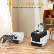 PHANCIR Enclosed Cat Litter Box, Foldable Lightweight with Sliding Drawer, Odor Neutralizing System, Large, Black