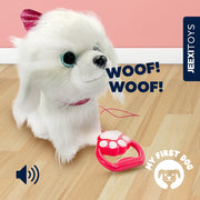 New Age U.S JEEXI Electronic Plush Toy Dog, 10 in Interactive Walking Barking Puppy with Remote Control Leash and Accessories