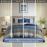 Comfort Spaces Highland Stripe Pieced Faux Suede Comforter Set, Blue, King Size & California King, 3 Piece Luxe Microsuede Bedding AM10-0027