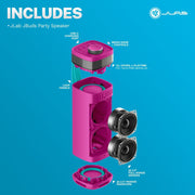JLab JBuds Party Portable Bluetooth Speaker, 30W RMS, Pink, Waterproof, USB-C, LED Light, Rechargeable