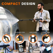 HOMSHADE PW60 Electric Pressure Washer, 1500W, 4200 PSI, 2.6 GPM, Adjustable Nozzle 0-60, Telescopic Spray Gun, Portable High Pressure Cleaner for Cars, Driveways, Fences, Patios.