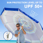 AMMSUN TS71122-STP 8FT Large Heavy Duty Beach Umbrella with Sand Anchor UPF50+ Tilt Shelter Outdoor, Stripe Blue