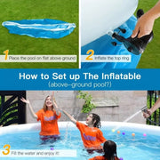JXXRZ WALJXXRZ250502 8x2.1 Ft Inflatable PVC Above-Ground Swimming Pool, UV Resistant, Quick Drain, Foldable Family Pool