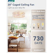 Zardon 20in Caged Ceiling Fan with Integrated LED Light, Remote Control, Reversible Motor, 6 Speeds, Flush Mount, White and Gold