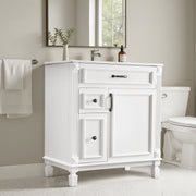 EDX 30-Inch Bathroom Vanity Cabinet with Integrated Ceramic Sink, Soft-Closing Door, 3 Drawers, White, EDX-SXT-2M2C