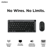 Incipio ICPC001 Translucent Slim Wireless Keyboard and Mouse Combo, 2.4 Ghz Wireless, Multimedia Controls, Compact Layout- Gray