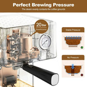 Geek Chef I88ZXX200430142 Espresso Machine 20 Bar Fast Heating Automatic Cappuccino Coffee Maker with Temperature Dial, GCF20BT