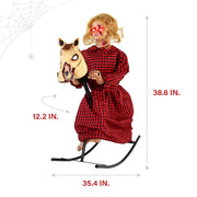FRASHP Haunted Hill Farm 3.2 Ft Rocking Horse Girl Animatronic with Voice and Sound Activation, Glowing Eyes, Indoor and Covered Outdoor Halloween Decoration
