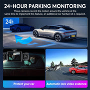 Pepwell 3 Channel 1080P Dash Cam with 2.4 Inch IPS Screen, Front and Inside Triple Cameras, IR Night Vision, Loop Recording, 24Hr Parking Monitoring, A007AB