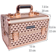 SHANY Premier Fantasy Professional Makeup Train Case, Rose Gold, Lockable Cosmetic Organizer with 3 Expandable Trays, Brush Holder, Mirror, Shoulder Strap, SH-C20-RGD