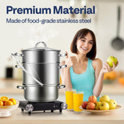 SPECSTAR 11-Quart Stainless Steel Juice Steamer, 3-Layer Design, Tempered Glass Lid, Hose Clamp, Loop Handles