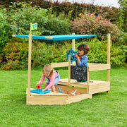 Mookie Toys Pirate Ship Sandbox Outdoor Kids Playset with Hidden 24x30in Sandbox, UV Resistant Canopy, Built-In Toy Storage, Large Size TP619U
