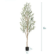 DR.Planzen 6 ft Artificial Olive Trees with Realistic Leaves and Natural Trunk, Silk Fake Potted Tree with Wood